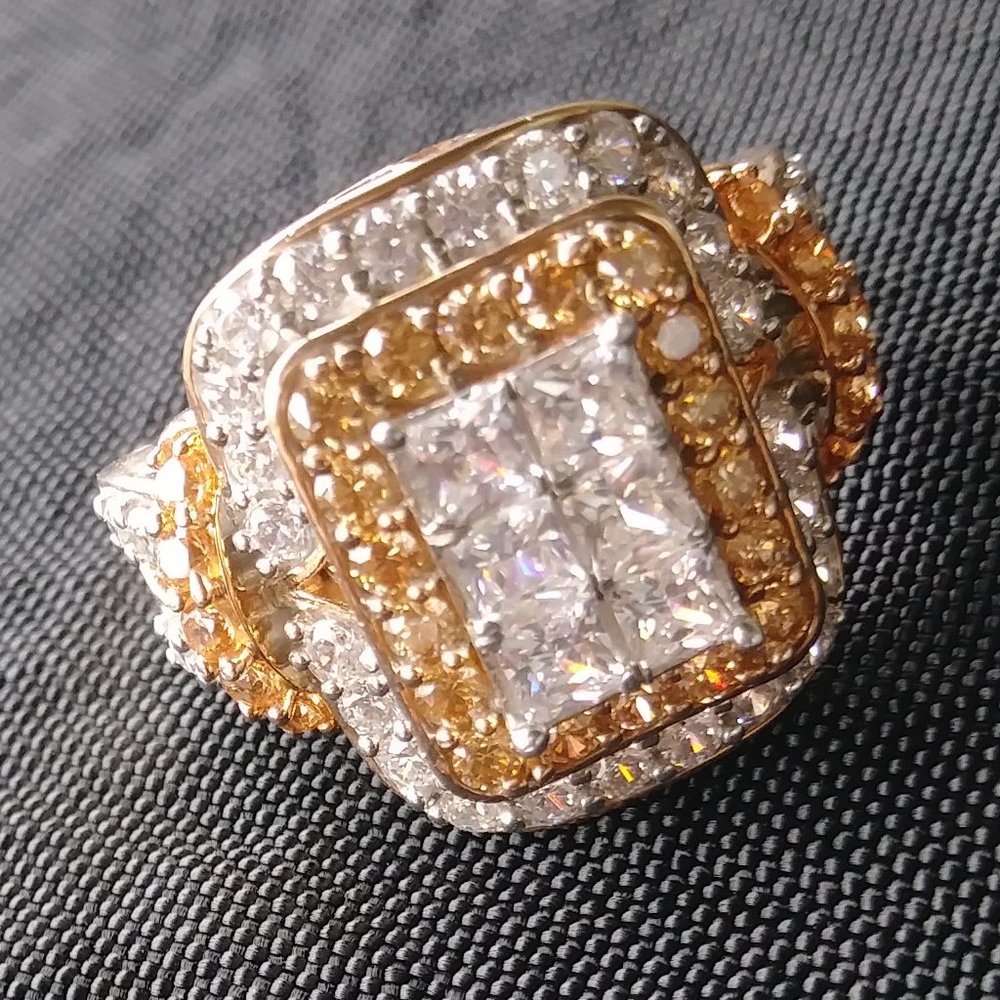 Rose Gold princes cut Mocha and White CZ ring New - Picture 5 of 14